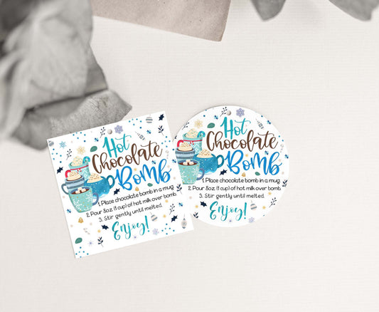 Hot Chocolate Bomb Tags 2"x2" | Christmas Hot Cocoa Gift Tags  - 112