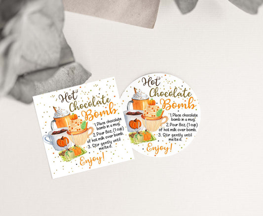 Hot Chocolate Bomb Instructions Tags 2"x2" | Fall Gift Tags- 30
