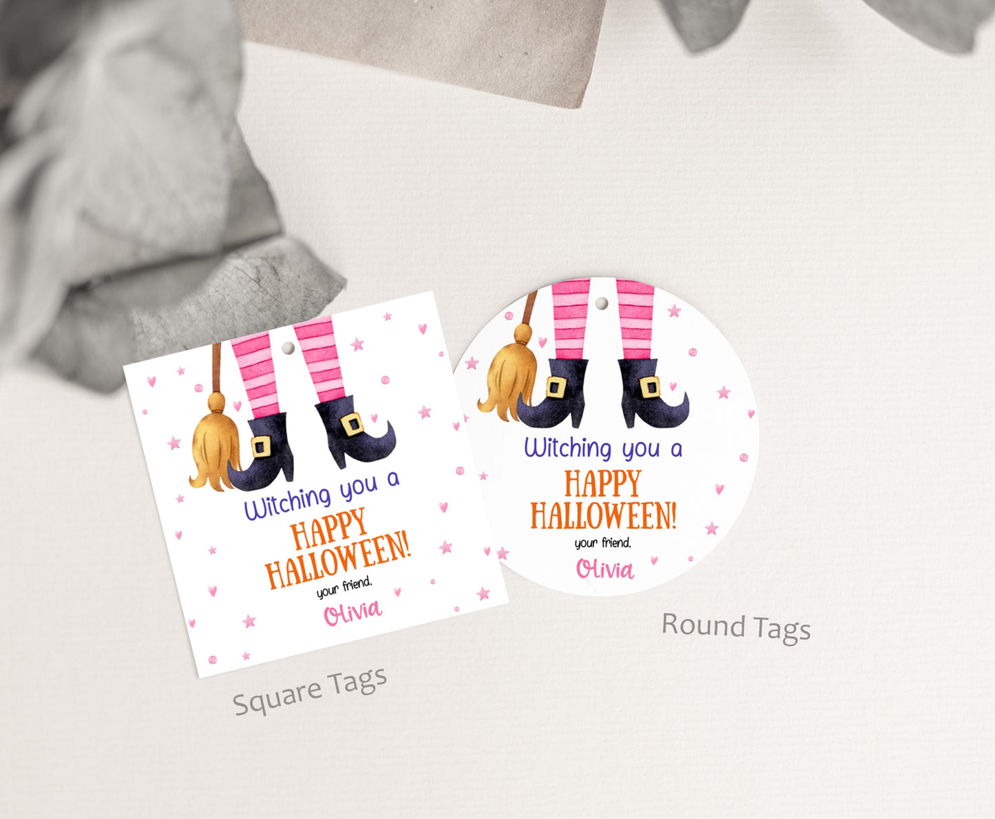 Editable Halloween Witch Tags 2"x2" | Halloween Favor Tags - 115