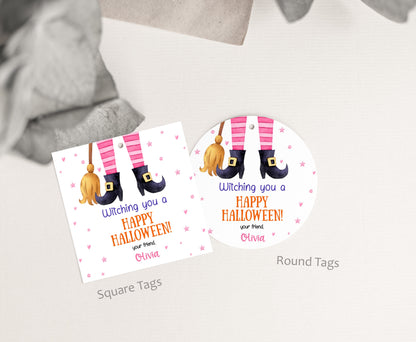 Editable Halloween Witch Tags 2"x2" | Halloween Favor Tags - 115