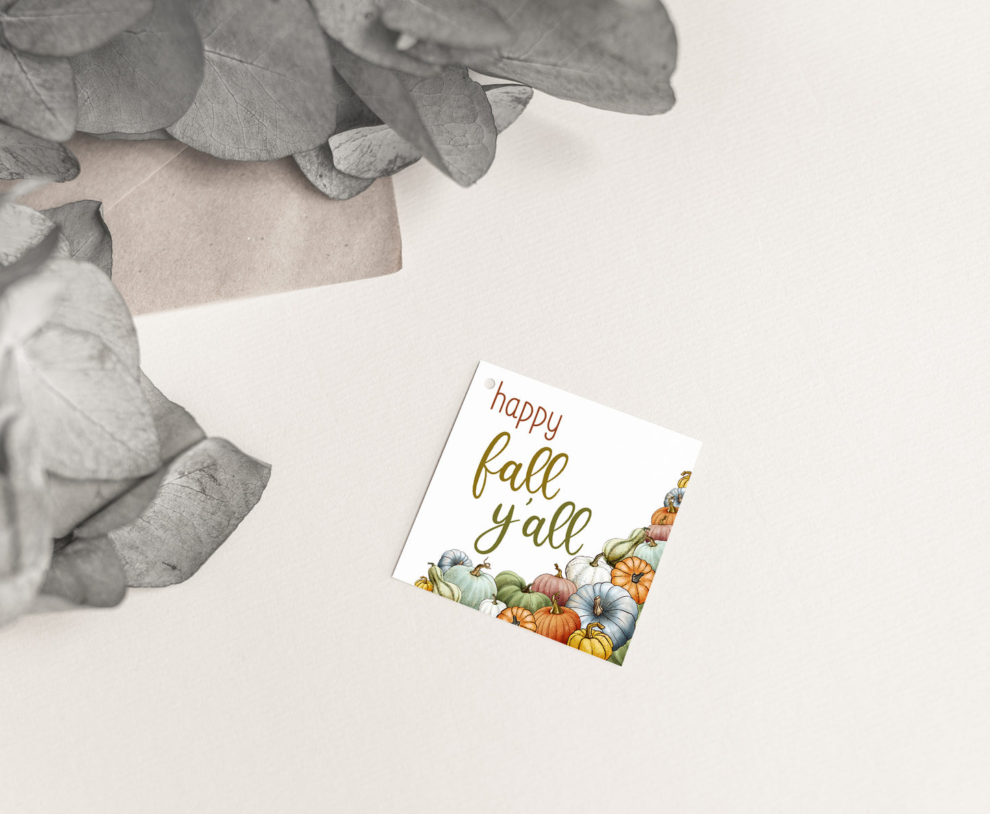 Happy Fall Yáll Tags 2"x2" | Fall Themed Party Decorations - 30