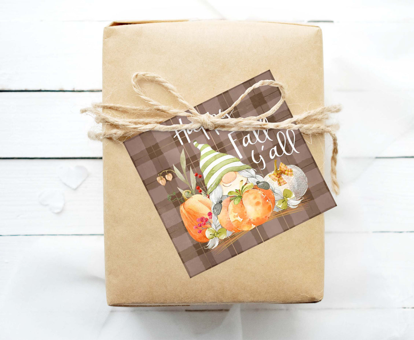 Gnome Happy Fall y´all Tags 2"x2" | Fall Gift Tags- 30