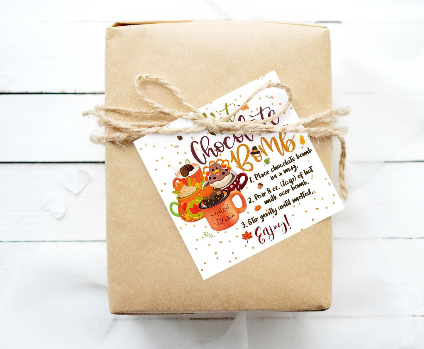 Turkey Hot Chocolate Bomb Instructions Tags 2"x2" | Fall Gift Tags- 118