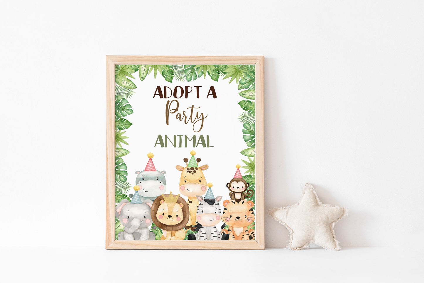 Safari Adopt an Animal Sign | Jungle Animals Party Table Decorations - 35E