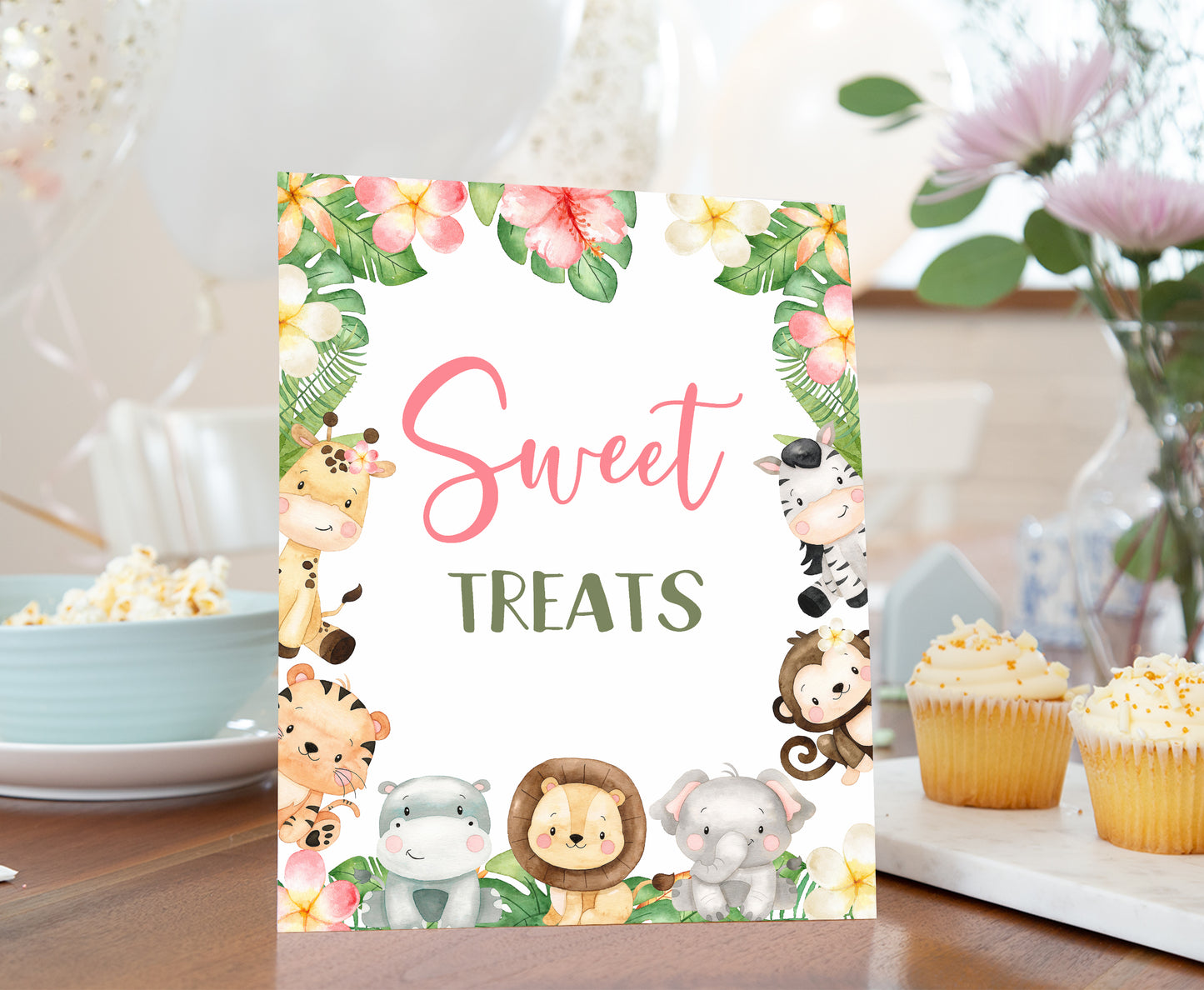 Safari Sweet Treats Sign | Girl Jungle Animals Party Table Decorations - 35E