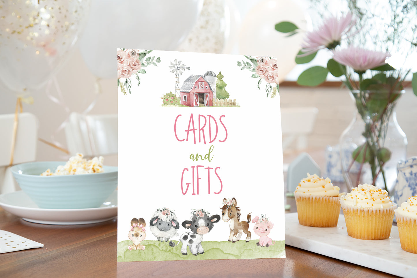 Cards and Gifts Sign Printable | Floral Farm Party Table Decoration - 11C1