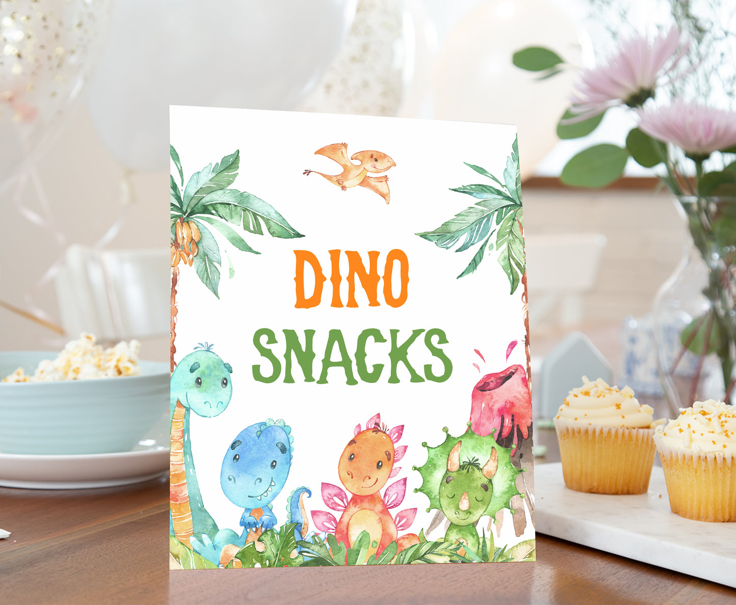 Dino Snacks Sign | Dinosaur Themed Party Table Decorations - 08A