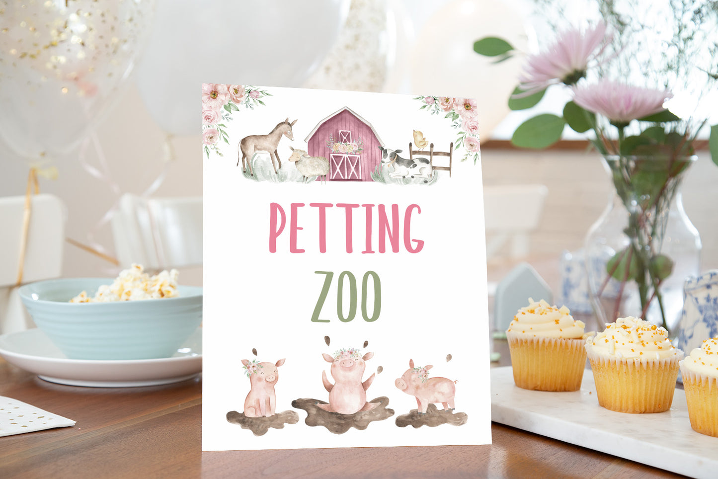 Floral Petting Zoo Sign | Girl Farm Party Decorations - 11B