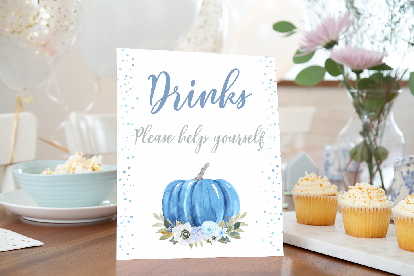 Blue Pumpkin Drinks Sign | Fall Theme Party Table Decoration - 30B