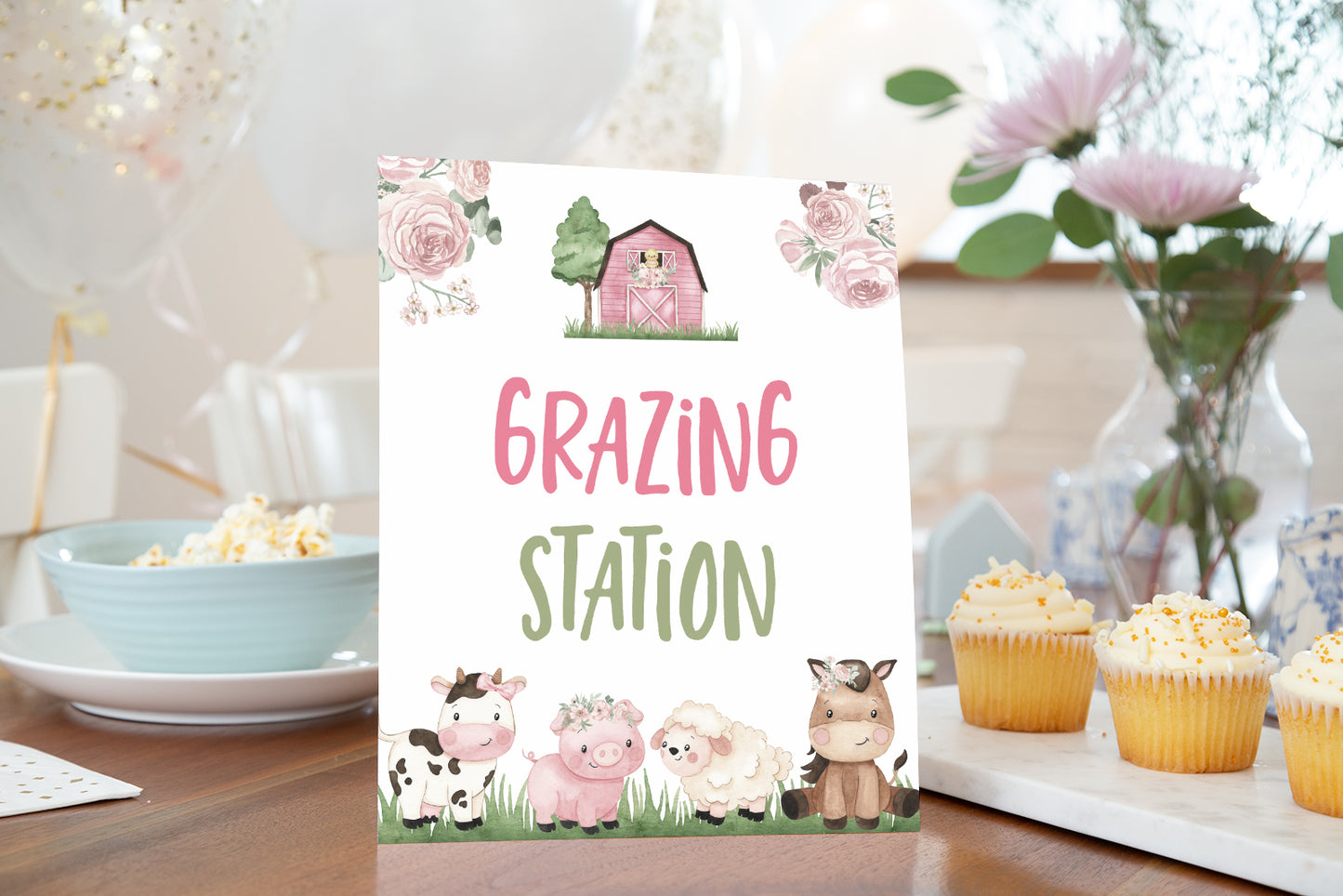 Grazing Station Sign Printable | Girl Farm Party Table Decoration - 11A