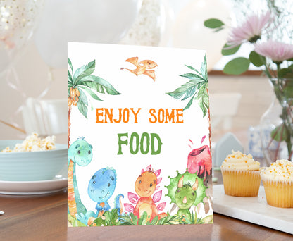 Dinosaur Enjoy some Food Sign |Dinosaur Themed Party Table Decorations - 08A