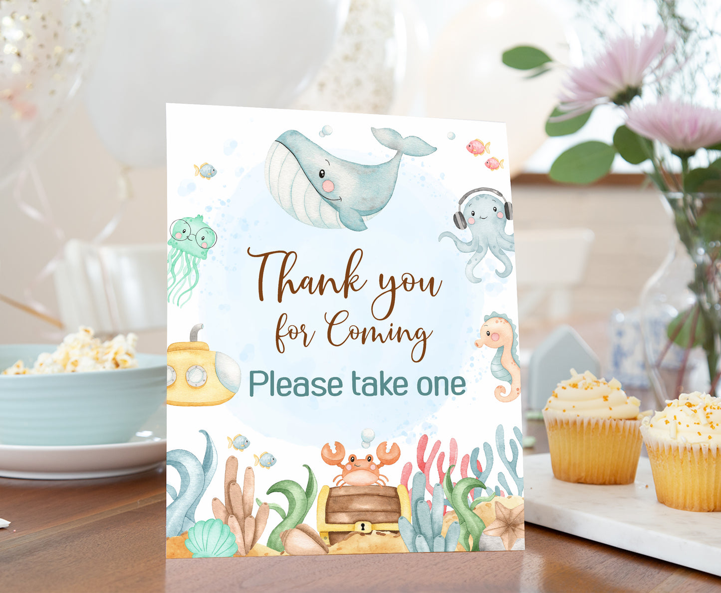 Under the Sea Thank you for Coming Sign | Ocean Themed Party Table Decorations - 44A