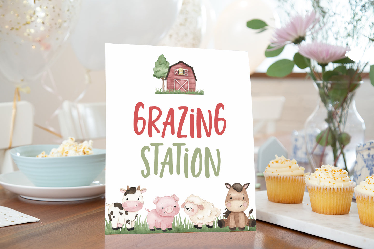 Grazing Station Sign Printable | Farm Party Table Decoration - 11A