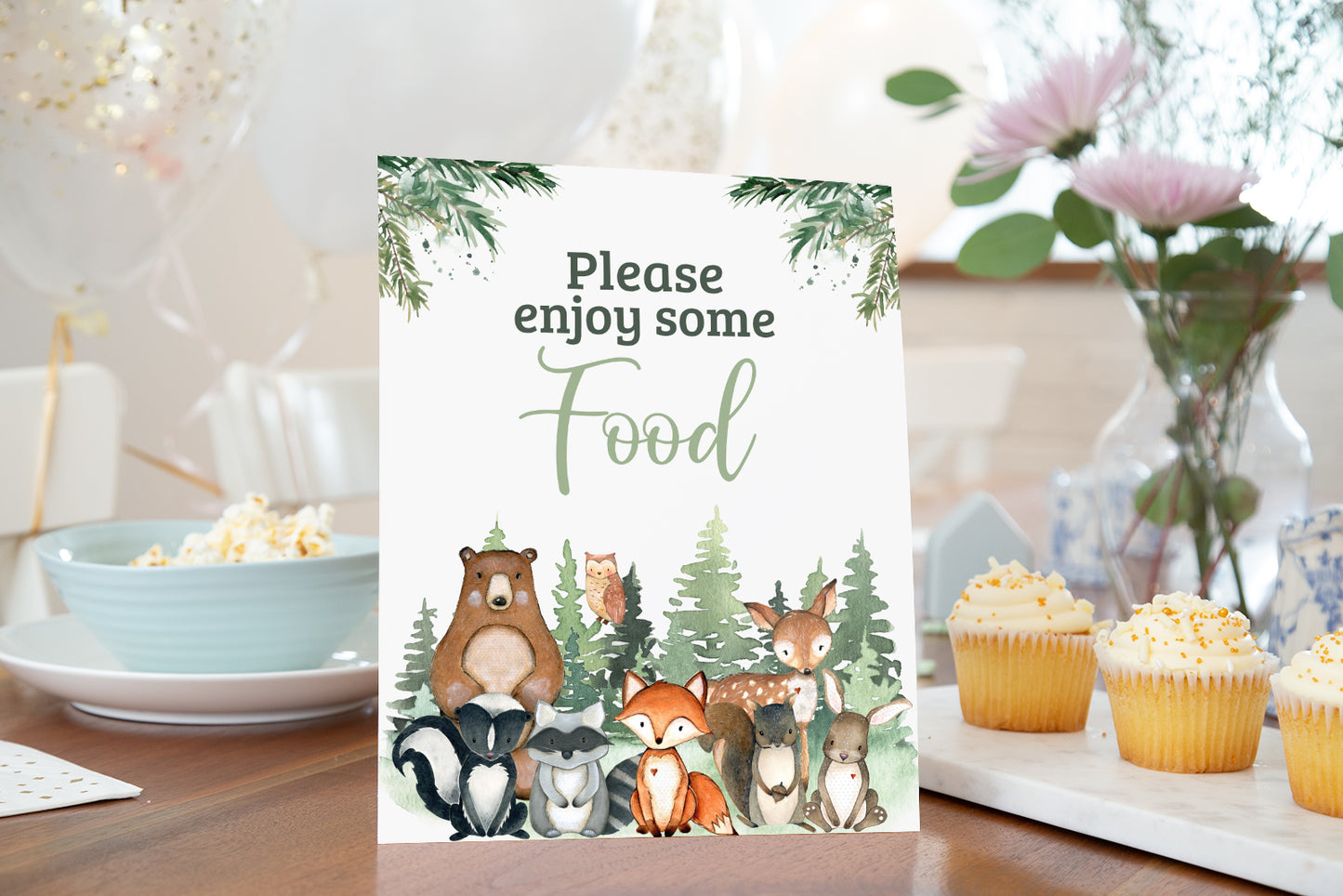 Woodland Food Sign | Forest Animals Party Table Decorations - 47J2