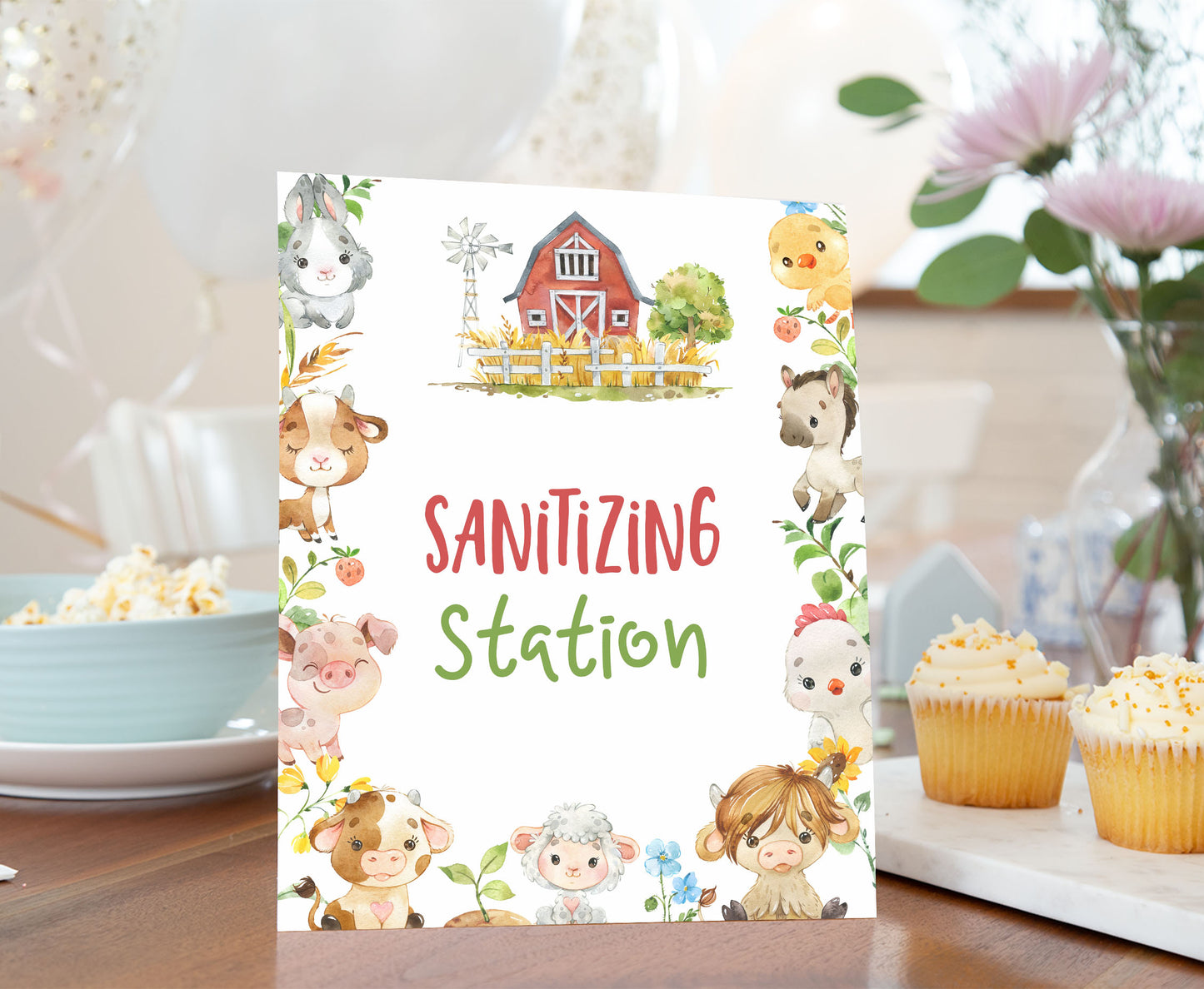 Sanitizing Station Sign Printable | Farm Party Table Decoration - 11d