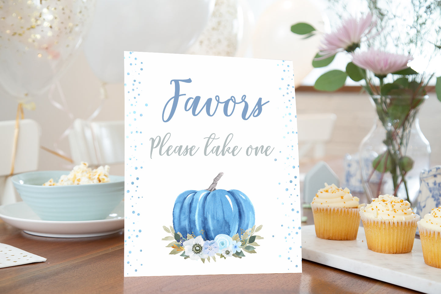 Blue Pumpkin Favors Sign | Fall theme Party Table Decoration - 30B