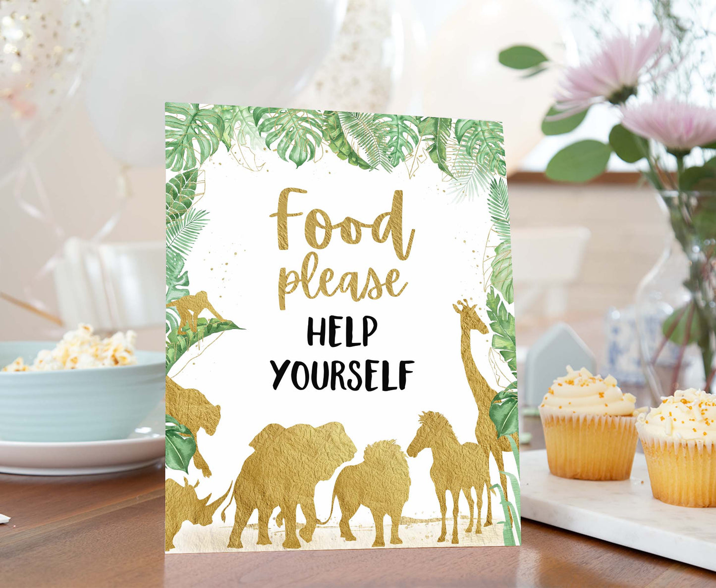 Safari Food please help youself Sign | Jungle Themed Party Table Decorations - 35K