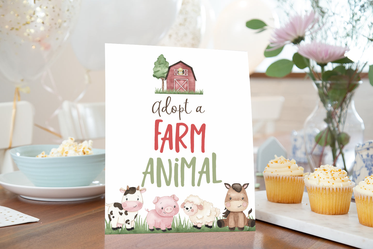 Adopt a Farm Animal Sign Printable | Farm Party Table Decoration - 11A