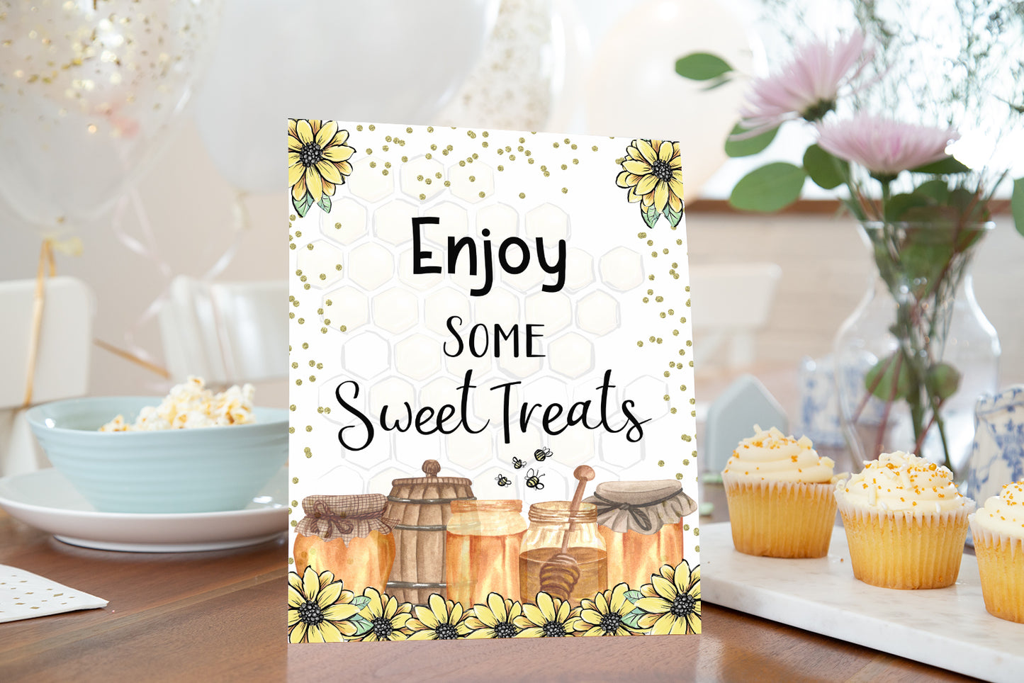 Bee Enjoy Some Sweet Treats Sign | Bee theme Party Table Decoration - 61A