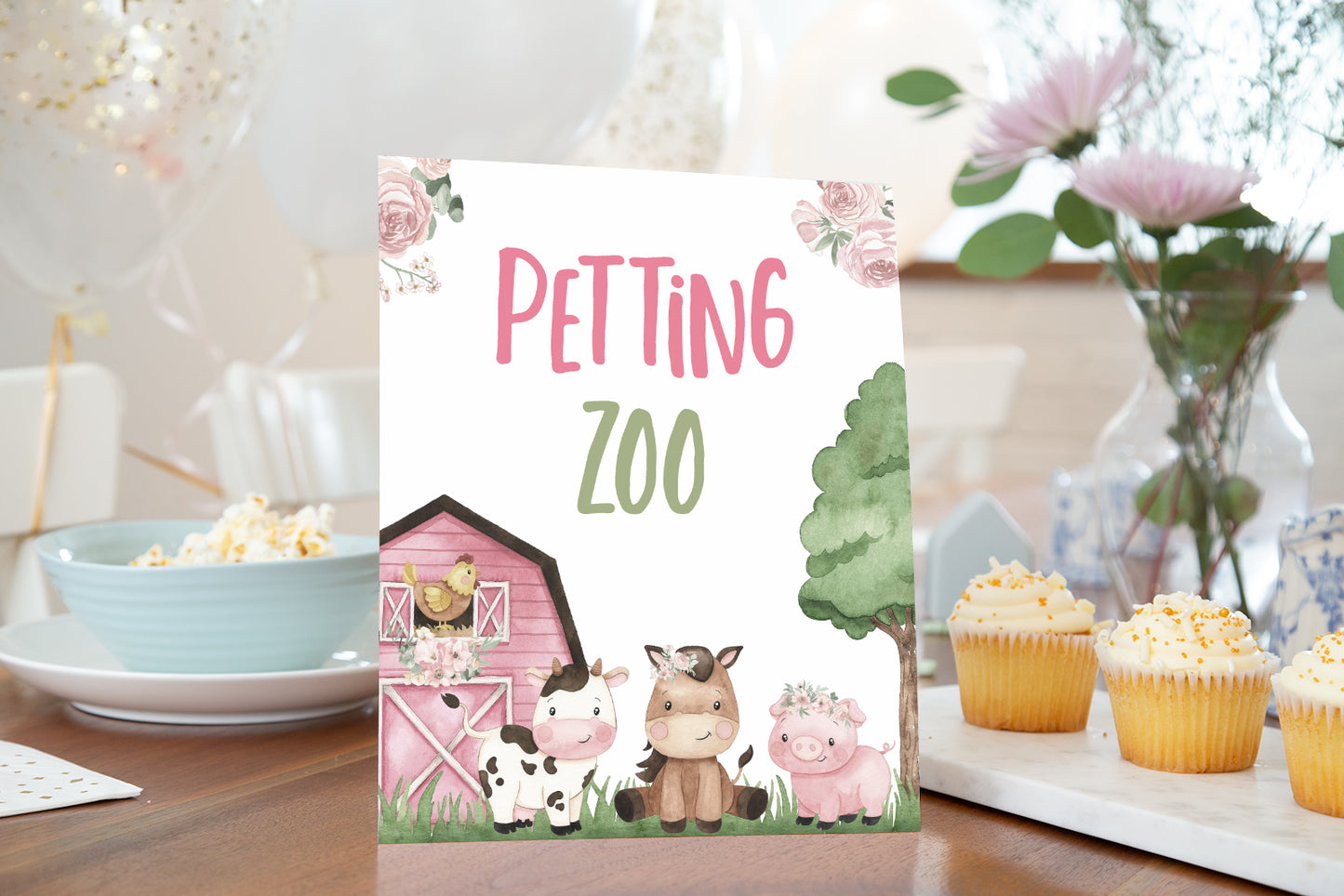 Girl Petting Zoo Sign | Floral Farm Party Decorations - 11A