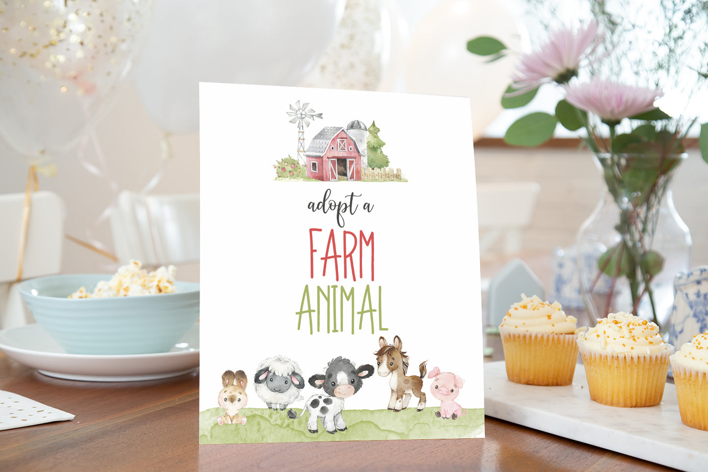 Adopt a Farm Animal Sign Printable | Farm Party Table Decoration - 11C1