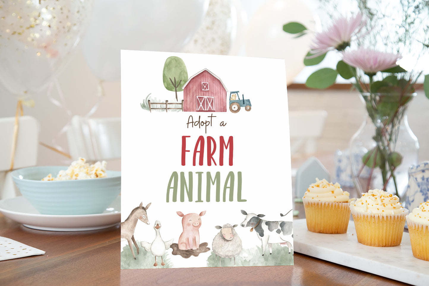 Adopt a Farm Animal Sign | Farm Party Decorations - 11B