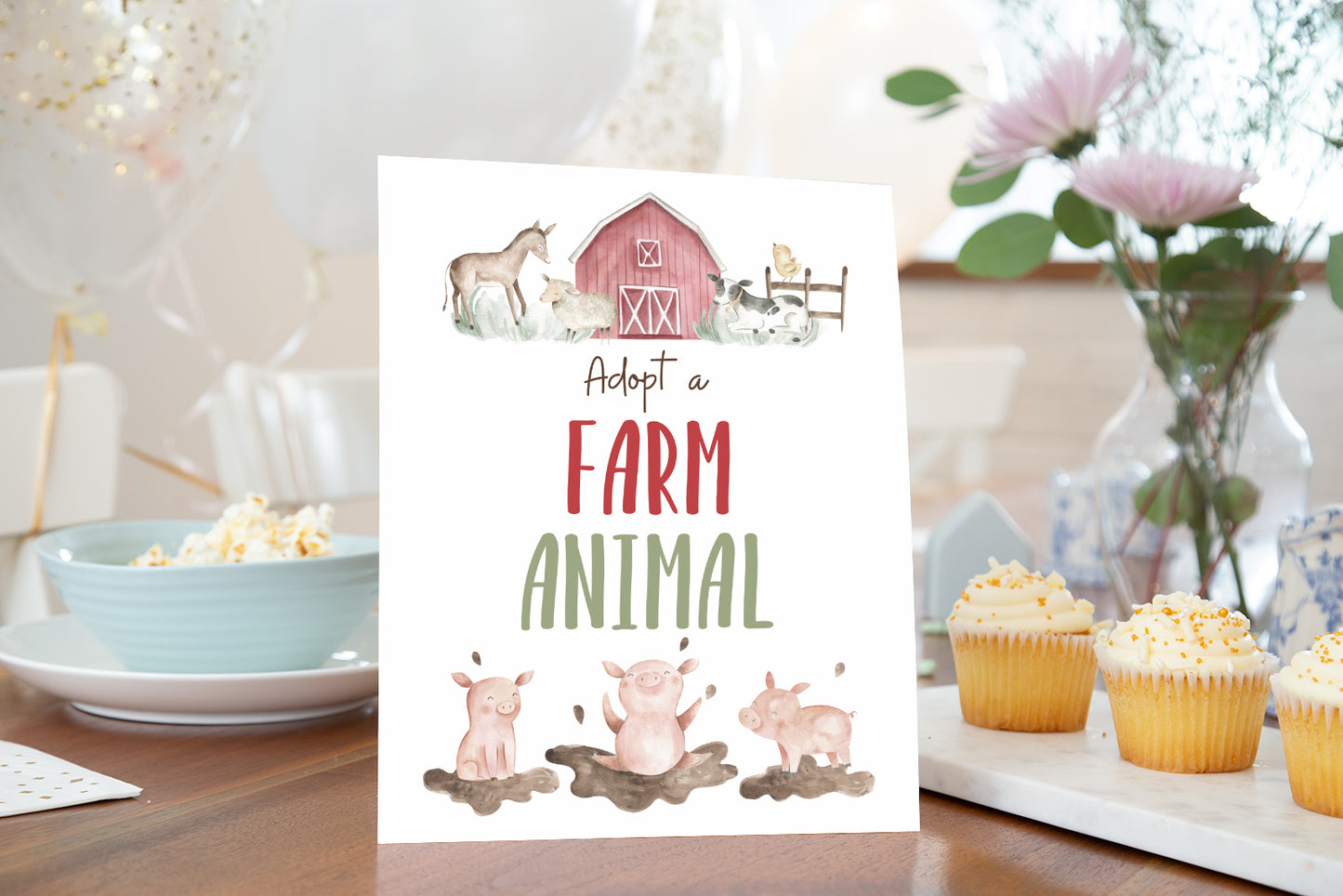 Adopt a Farm Animal Sign | Boy Farm Party Decorations - 11B