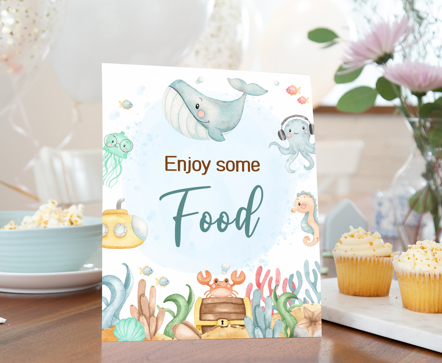 Under the Sea Food Sign | Ocean Themed Party Table Decorations - 44A