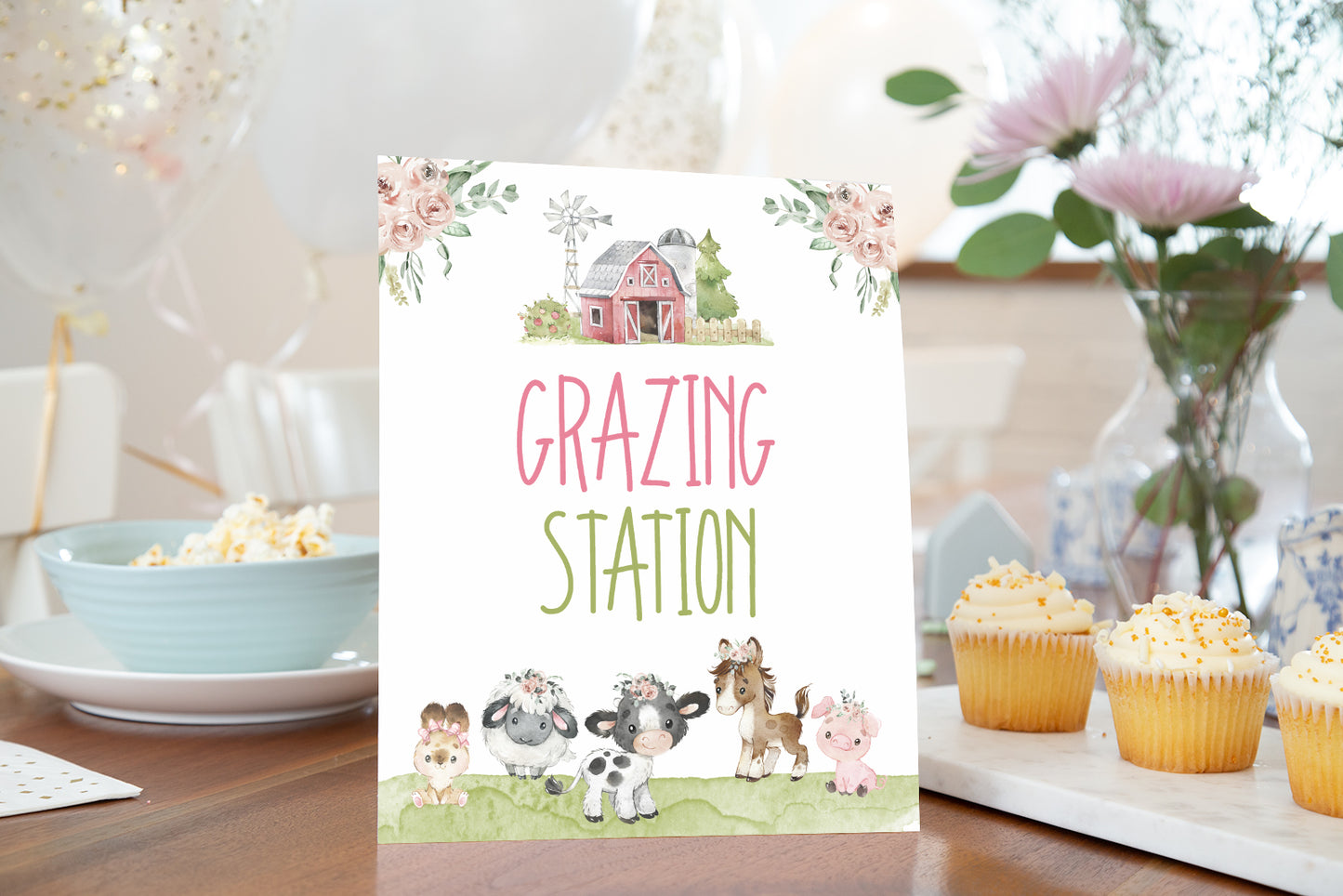 Grazing Station Sign Printable | Floral Farm Party Decorations - 11C1