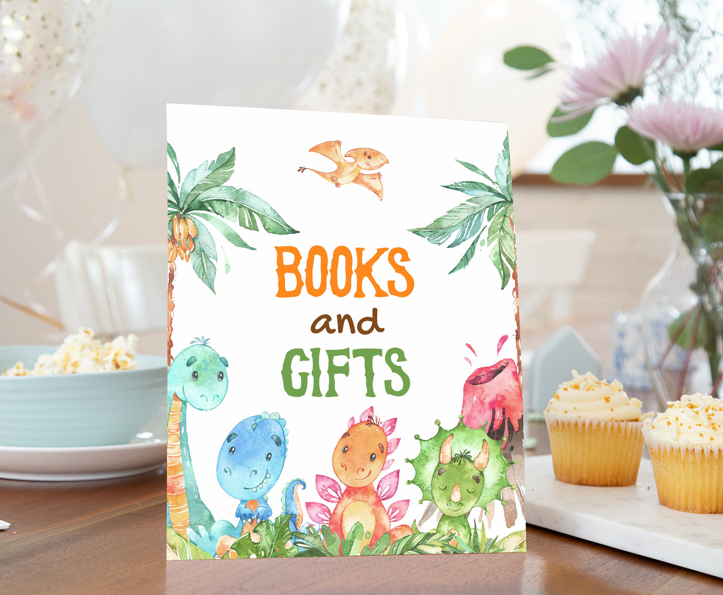 Dinosaur Books and Gifts Sign | Dinosaur Themed Party Table Decorations - 08A