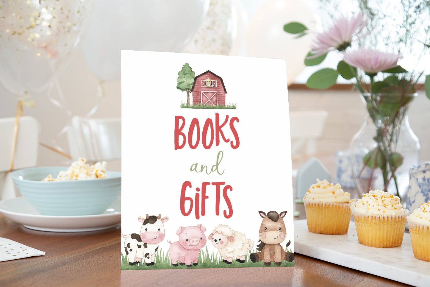 Books and Gifts Sign Printable | Farm Baby Shower Table Decoration - 11A