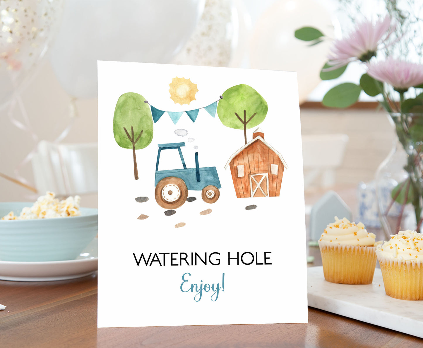 Tractor Watering Hole table Sign | Farm Party Decorations - 11F