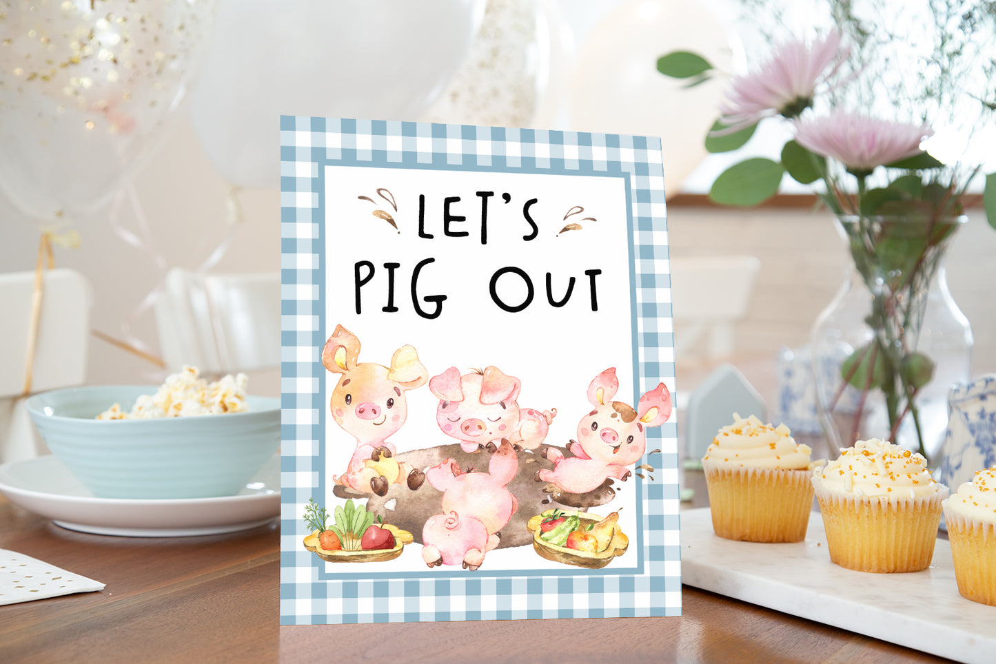 Farm Let's Pig Out Sign | Farm Theme Party Table Decoration - 11C2