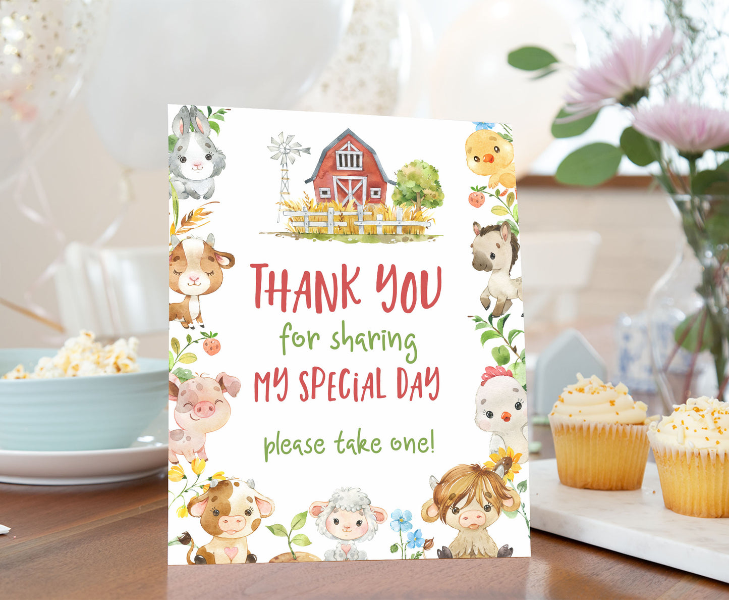 Farm Thank you Sign Printable | Farm Party Table Decoration - 11d