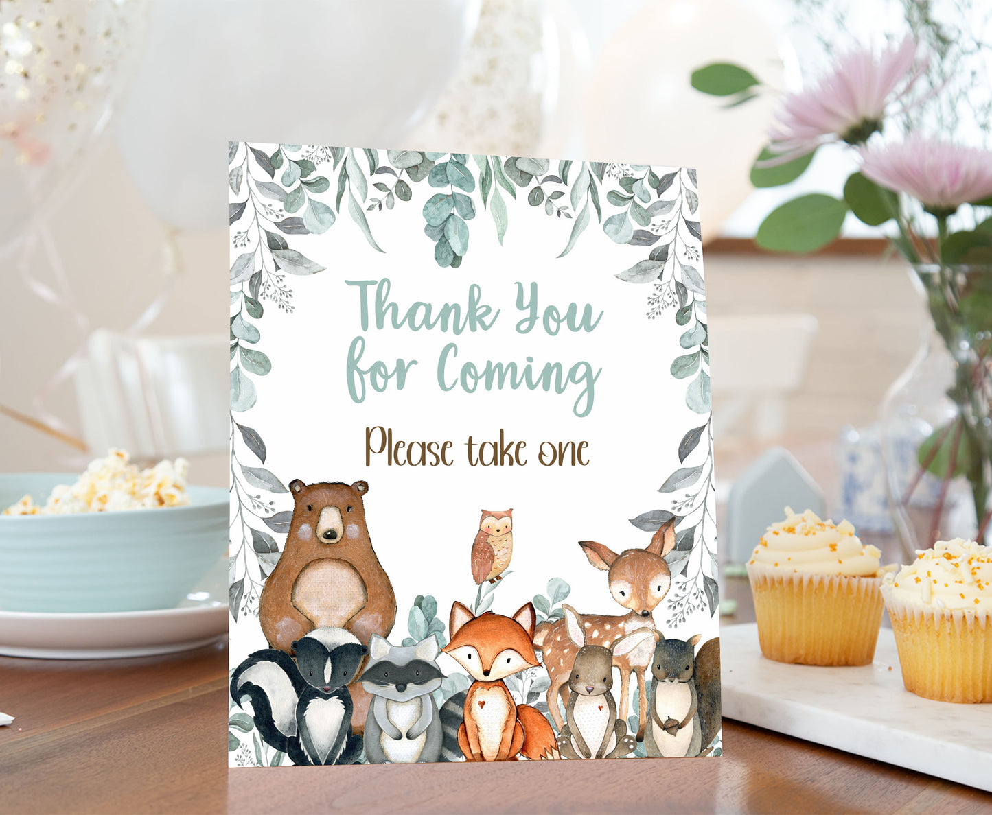 Woodland Thank You for Coming Sign | Forest Themed Party Table Decorations - 47J1