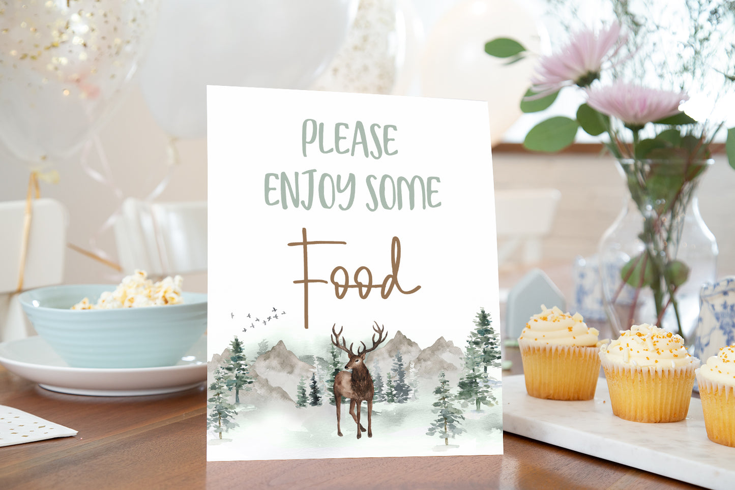 Woodland Enjoy some Food Sign | Forest Animals Party Decorations - 47H