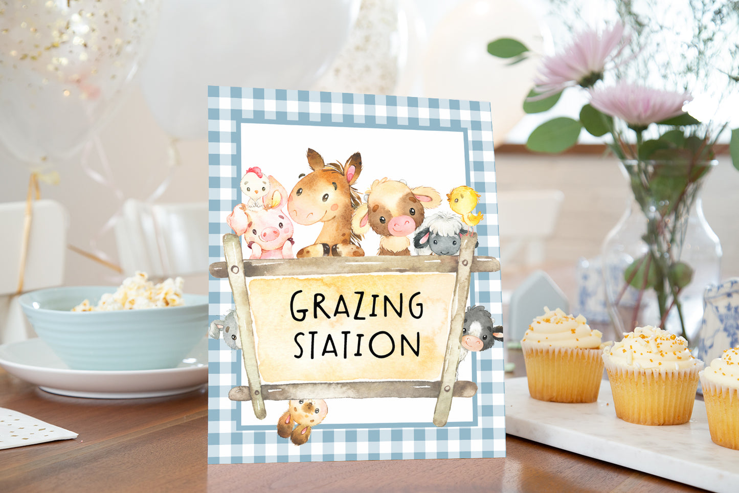 Farm Grazing Station Sign | Farm Theme Party Table Decoration - 11C2