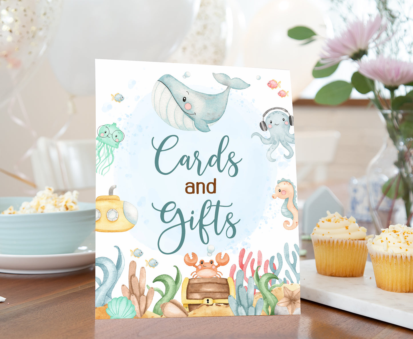 Under the Sea Cards and Gifts Sign | Ocean Themed Party Table Decorations - 44A