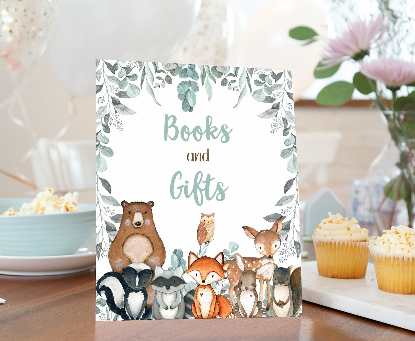 Woodland Books and Gifts Sign | Forest Themed Party Table Decorations - 47J1