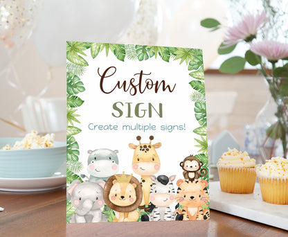 Custom Safari Table Sign | Jungle Theme Party Decorations - 35E