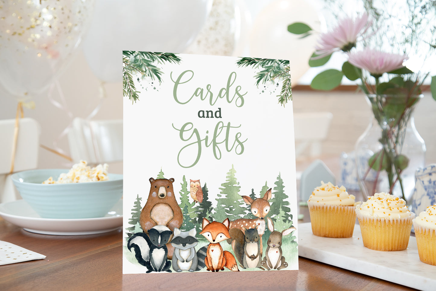 Woodland Cards and Gifts Sign | Forest Animals Party Table Decorations - 47J2