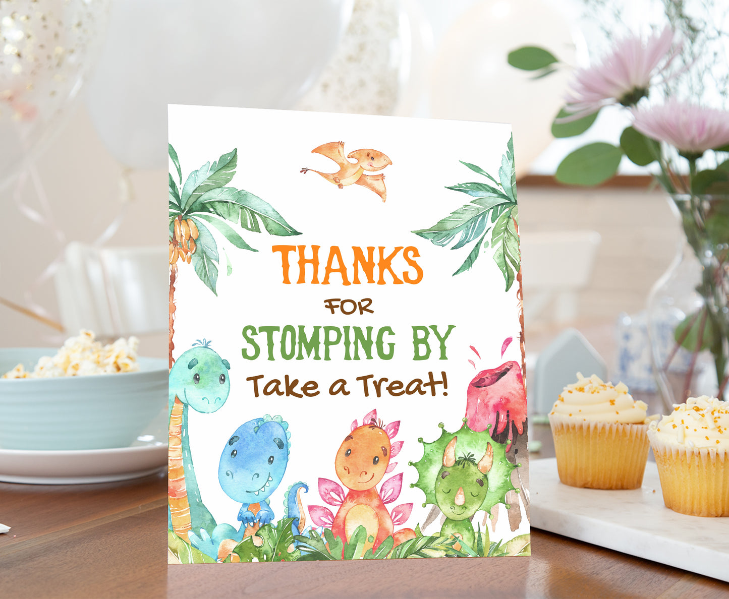 Dinosaur Thanks for Stomping Sign | Dinosaur Themed Party Table Decorations - 08A