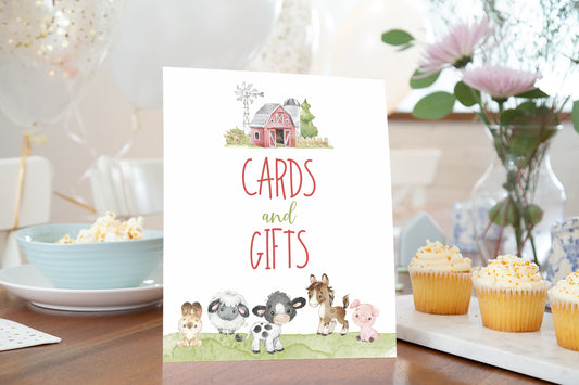 Cards and Gifts Sign Printable | Farm Party Table Decoration - 11C1