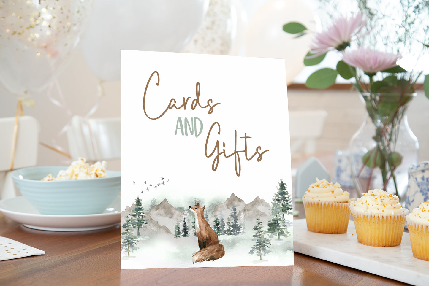 Cards and Gifts Sign Printable | Woodland Party Table Decoration - 47H