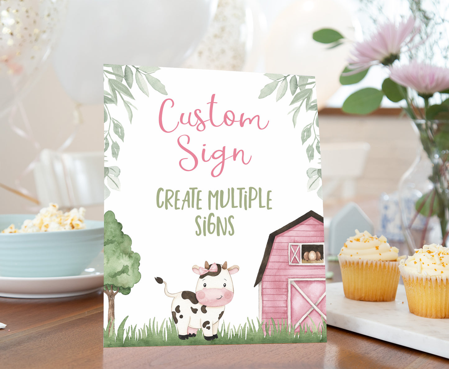 Custom Cow Table Sign | Farm Theme Party Decorations - 11A