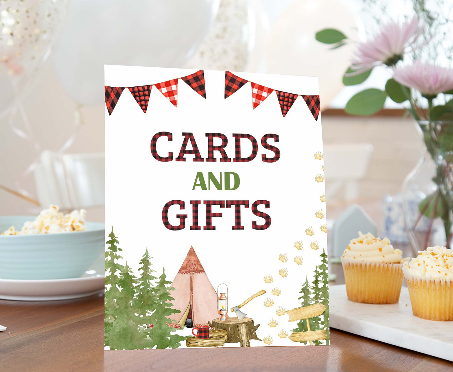 Lumberjack Cards and Gift Sign | Lumberjack Themed Party Table Decorations -19A