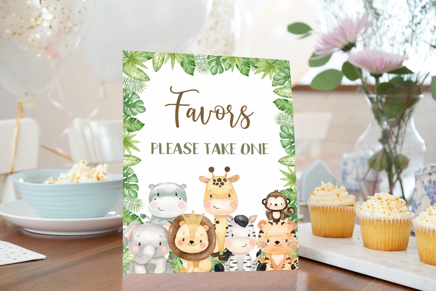 Safari Favors Sign | Jungle Animals Party Table Decorations - 35E