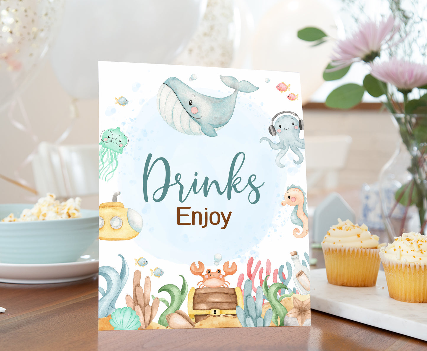 Under the Sea Drinks Sign | Ocean Themed Party Table Decorations - 44A