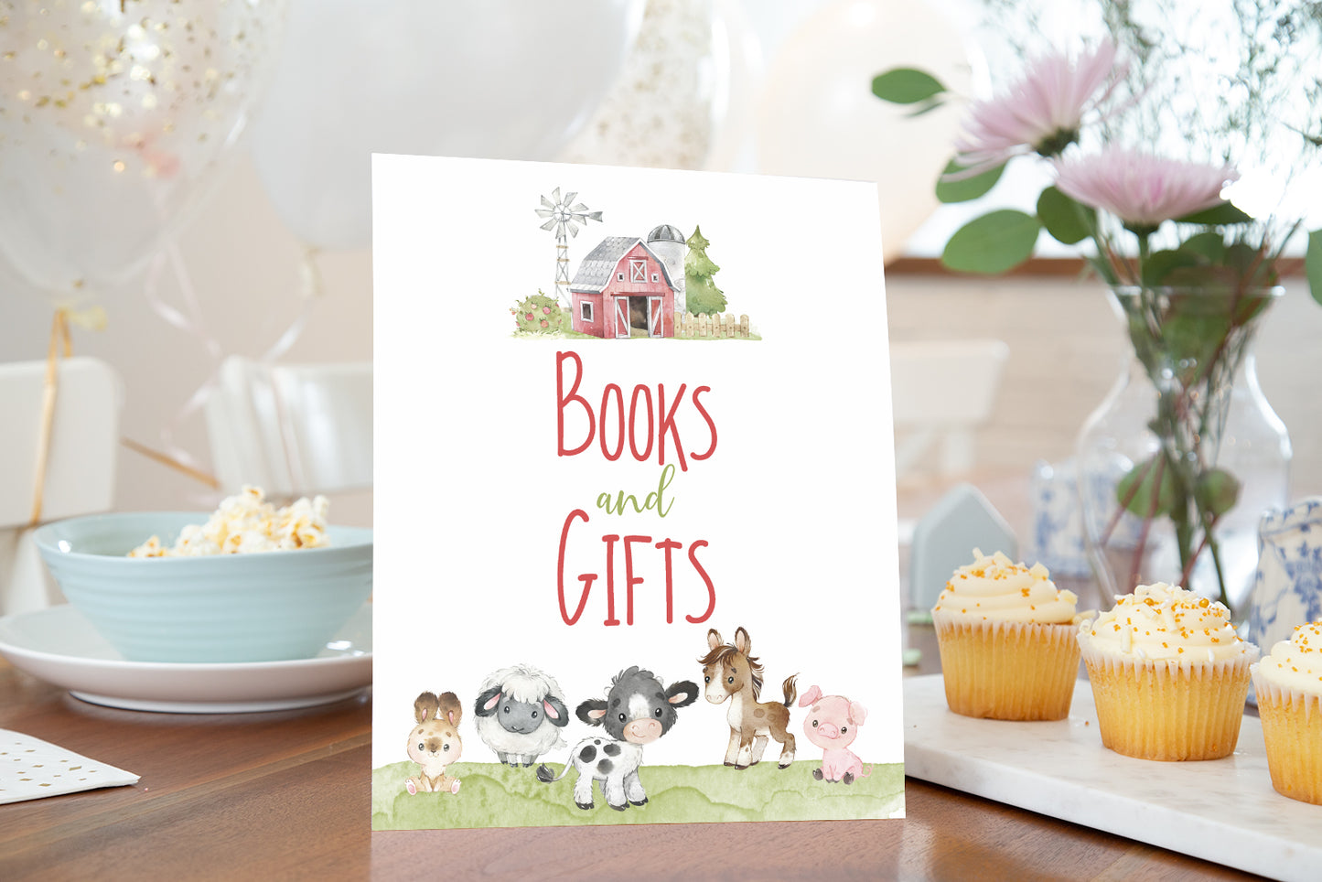 Books and Gifts Sign Printable | Farm Baby Shower Table Decoration - 11C1