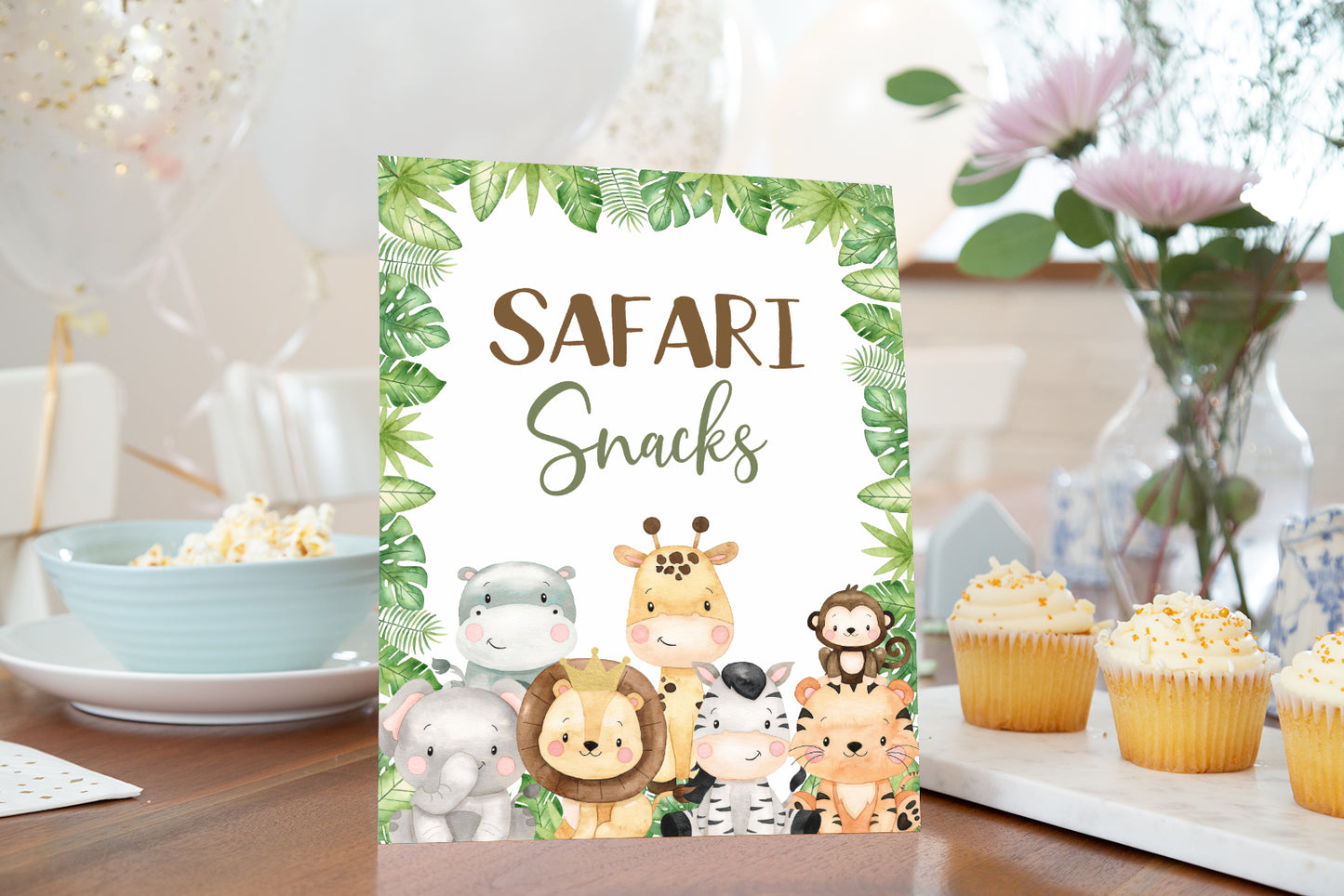 Safari Snacks Sign | Jungle Animals Party Table Decorations - 35E